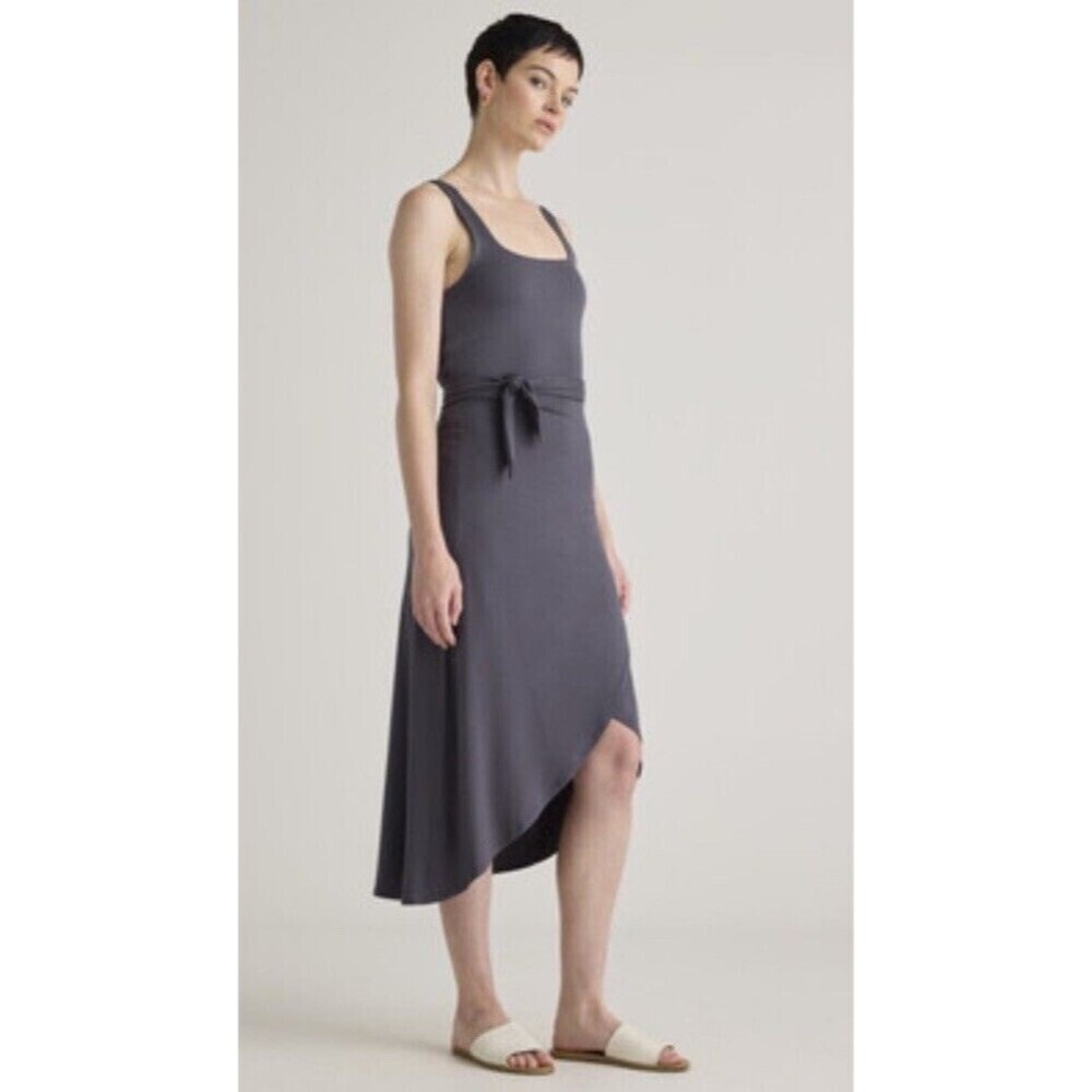 Quince Women’s Dress Tencel Jersey Side Tie Midi Large Carbon Grey